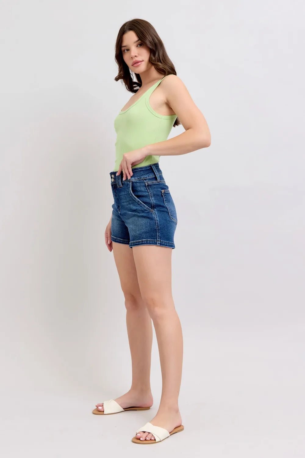 Judy Blue Full Size Double Button Waistband Denim Shorts Plus Size - Blu Lotus Boutique