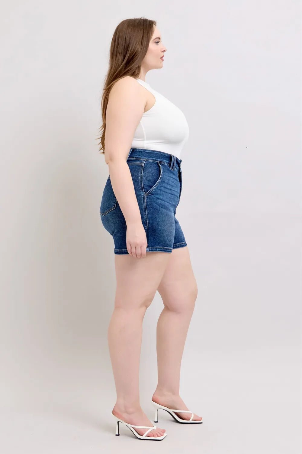Judy Blue Full Size Double Button Waistband Denim Shorts Plus Size - Blu Lotus Boutique