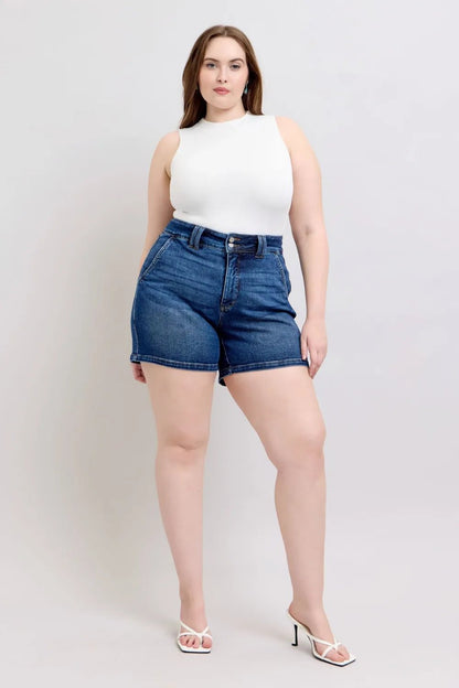 Judy Blue Full Size Double Button Waistband Denim Shorts Plus Size - Blu Lotus Boutique
