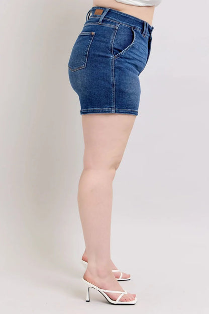 Judy Blue Full Size Double Button Waistband Denim Shorts Plus Size - Blu Lotus Boutique