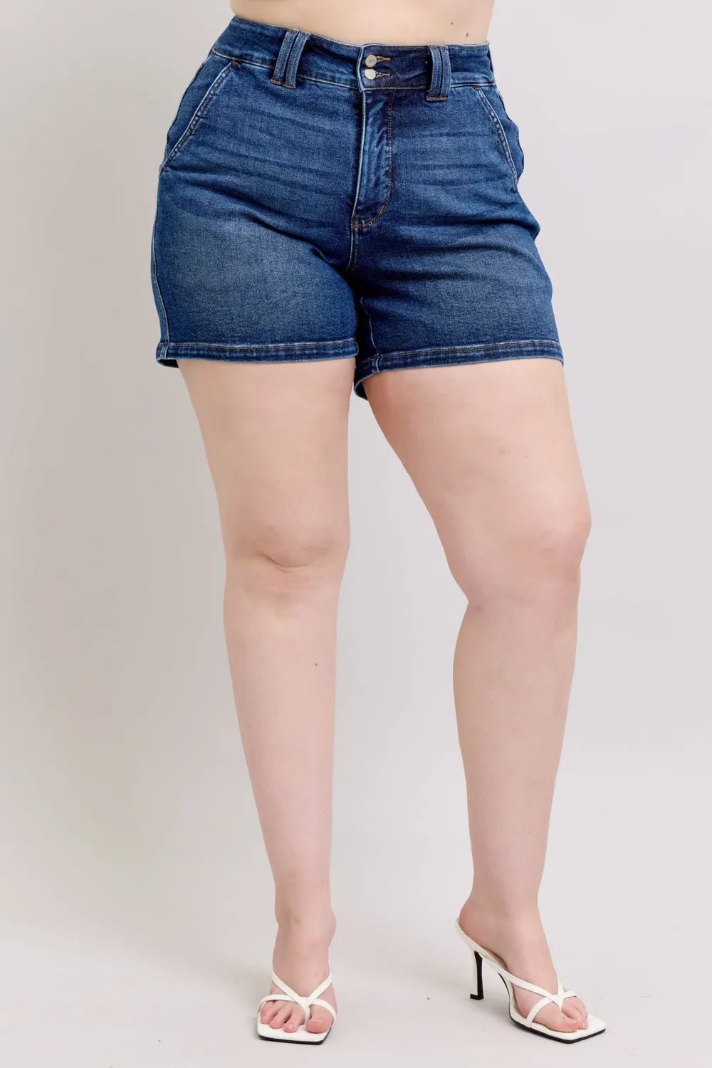 Judy Blue Full Size Double Button Waistband Denim Shorts Plus Size - Blu Lotus Boutique