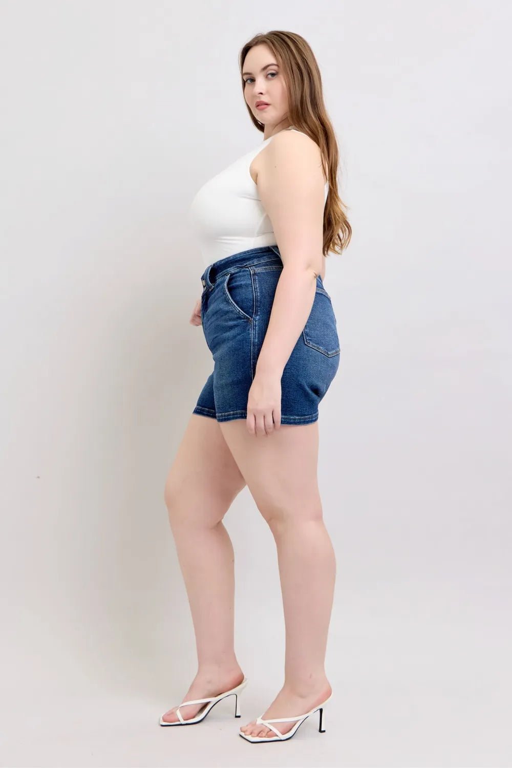 Judy Blue Full Size Double Button Waistband Denim Shorts Plus Size - Blu Lotus Boutique