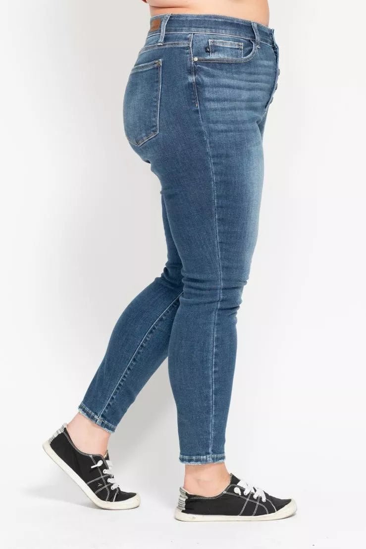 Judy Blue Full Size High Rise Button Fly Skinny Jeans Plus Size - Blu Lotus Boutique