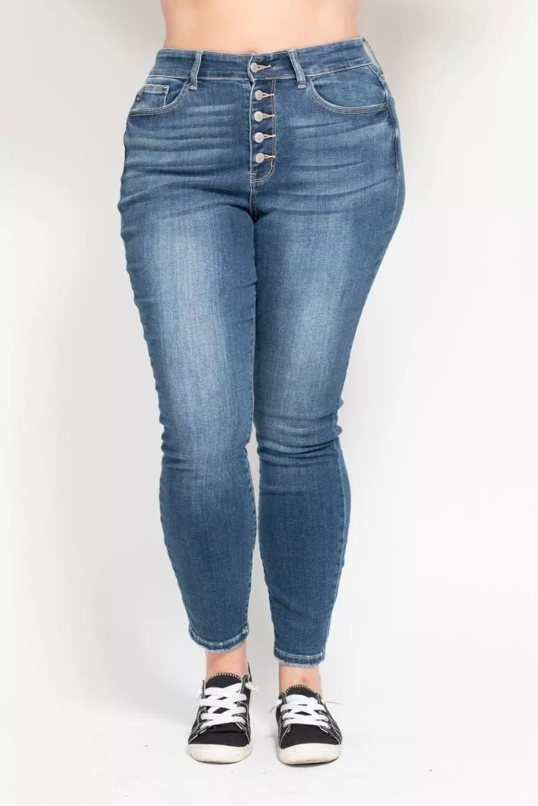 Judy Blue Full Size High Rise Button Fly Skinny Jeans Plus Size - Blu Lotus Boutique