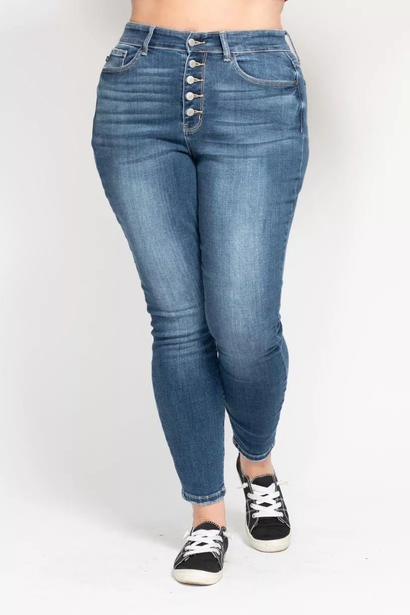 Judy Blue Full Size High Rise Button Fly Skinny Jeans Plus Size - Blu Lotus Boutique