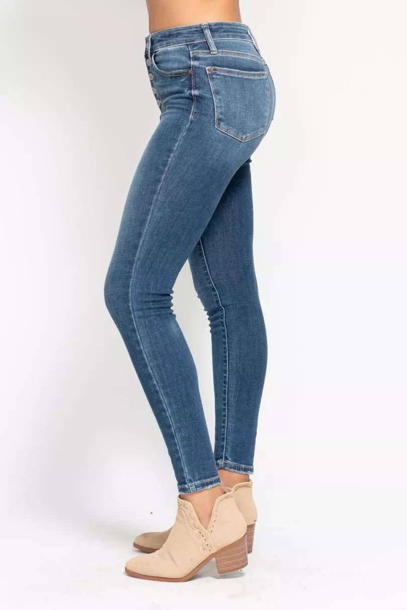 Judy Blue Full Size High Rise Button Fly Skinny Jeans Plus Size - Blu Lotus Boutique