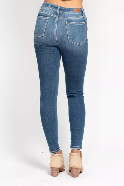 Judy Blue Full Size High Rise Button Fly Skinny Jeans Plus Size - Blu Lotus Boutique