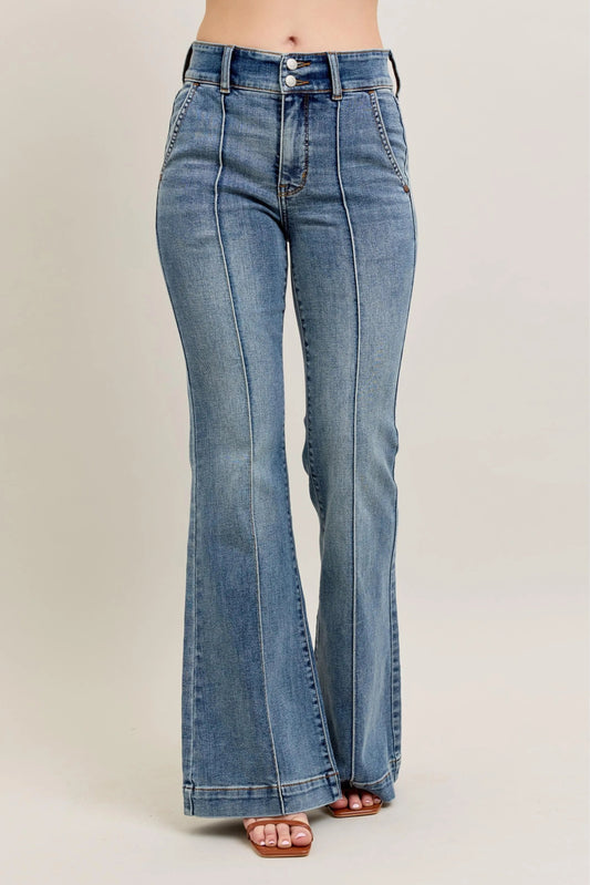 Judy Blue Full Size High - Waist Flare Denim Jeans with Front Seam Detail Plus Size - Blu Lotus Boutique