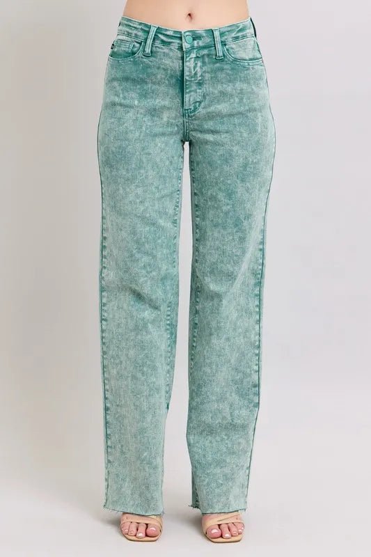 Judy Blue Full Size High Waist Garment Dyed Raw Hem Dad Jean Plus Size - Blu Lotus Boutique