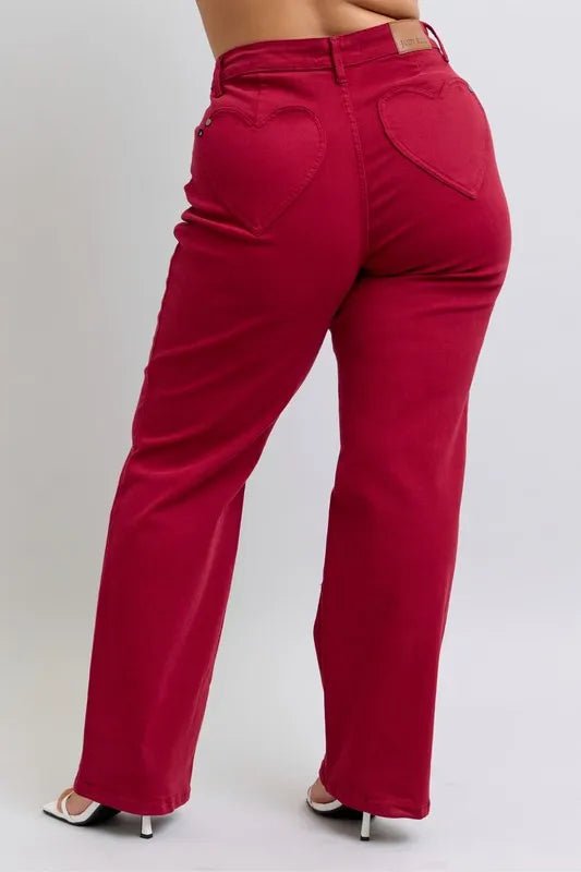 Judy Blue Full Size High Waist Heart Shaped Back Pockets 90's Straight Jeans Plus Size - Blu Lotus Boutique