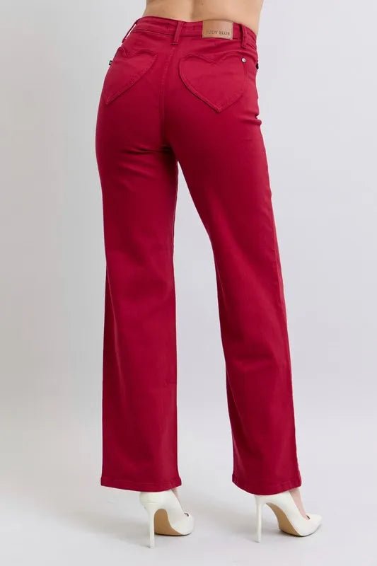 Judy Blue Full Size High Waist Heart Shaped Back Pockets 90's Straight Jeans Plus Size - Blu Lotus Boutique