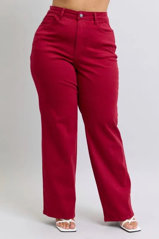 Judy Blue Full Size High Waist Heart Shaped Back Pockets 90's Straight Jeans Plus Size - Blu Lotus Boutique