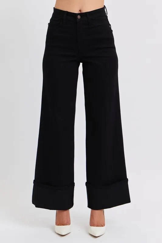 Judy Blue Full Size High Waist Reto Wide Leg W/ Cuff Plus Size - Blu Lotus Boutique