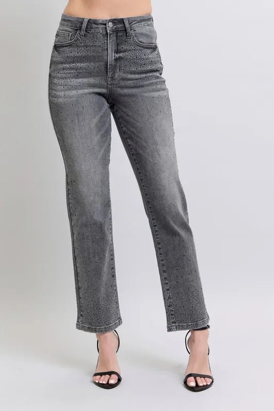Judy Blue Full Size High Waist Rhinestone Straight Jeans Plus Size - Blu Lotus Boutique