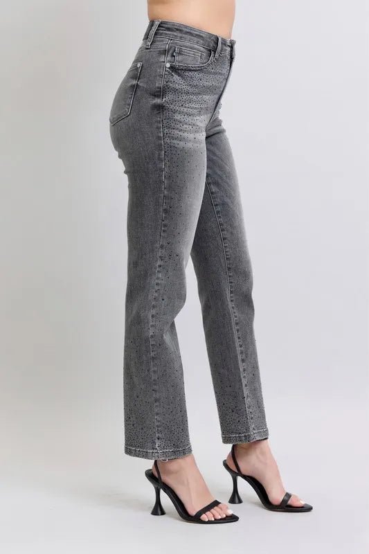 Judy Blue Full Size High Waist Rhinestone Straight Jeans Plus Size - Blu Lotus Boutique