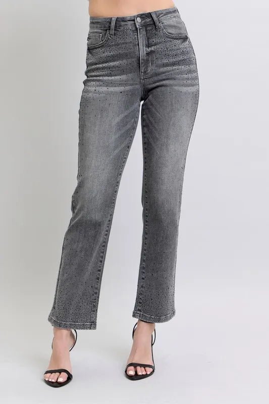 Judy Blue Full Size High Waist Rhinestone Straight Jeans Plus Size - Blu Lotus Boutique