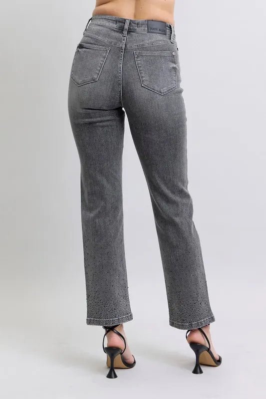 Judy Blue Full Size High Waist Rhinestone Straight Jeans Plus Size - Blu Lotus Boutique