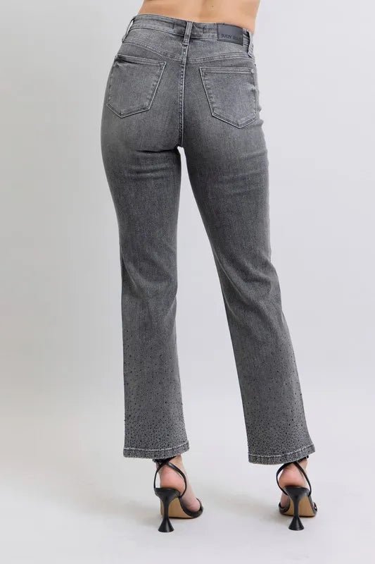 Judy Blue Full Size High Waist Rhinestone Straight Jeans Plus Size - Blu Lotus Boutique
