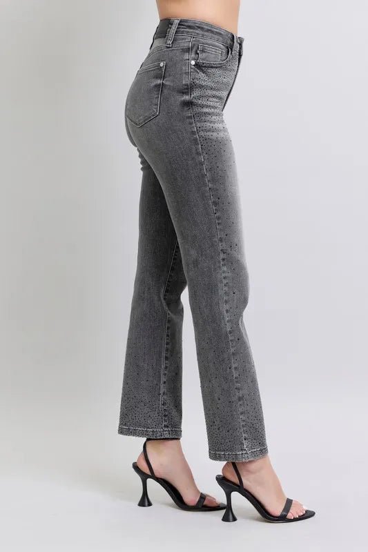 Judy Blue Full Size High Waist Rhinestone Straight Jeans Plus Size - Blu Lotus Boutique
