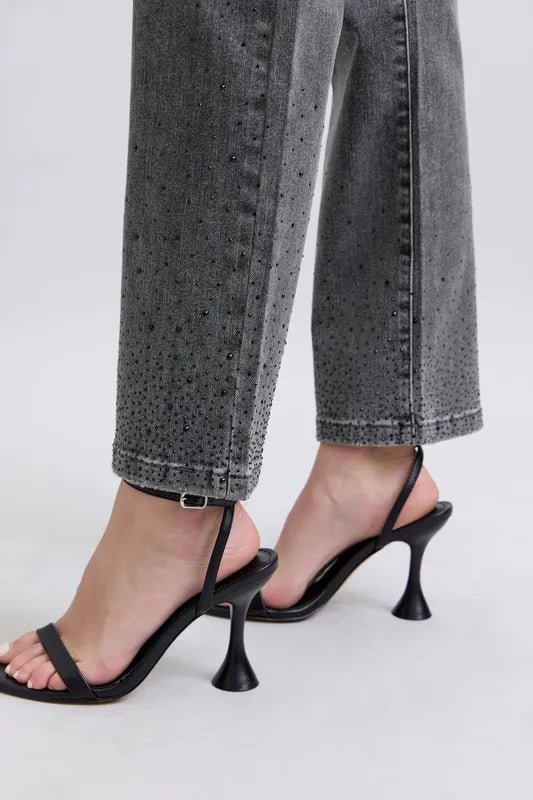 Judy Blue Full Size High Waist Rhinestone Straight Jeans Plus Size - Blu Lotus Boutique
