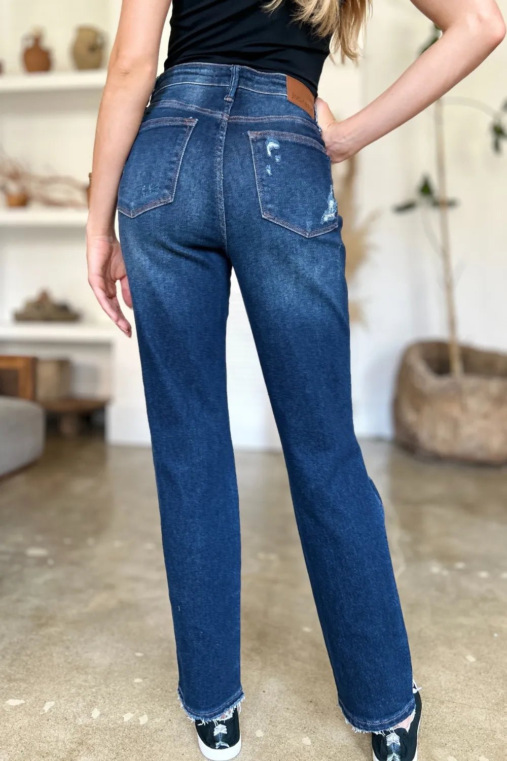 Judy Blue Full Size High Waist Rigid Magic Heavy Destroy Straight Jeans - Blu Lotus Boutique