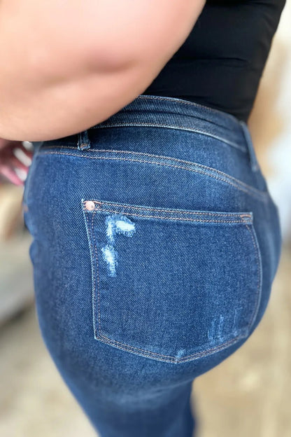 Judy Blue Full Size High Waist Rigid Magic Heavy Destroy Straight Jeans - Blu Lotus Boutique