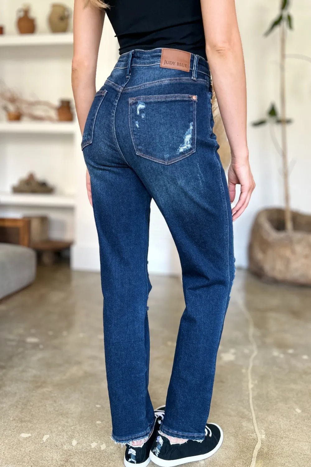 Judy Blue Full Size High Waist Rigid Magic Heavy Destroy Straight Jeans - Blu Lotus Boutique