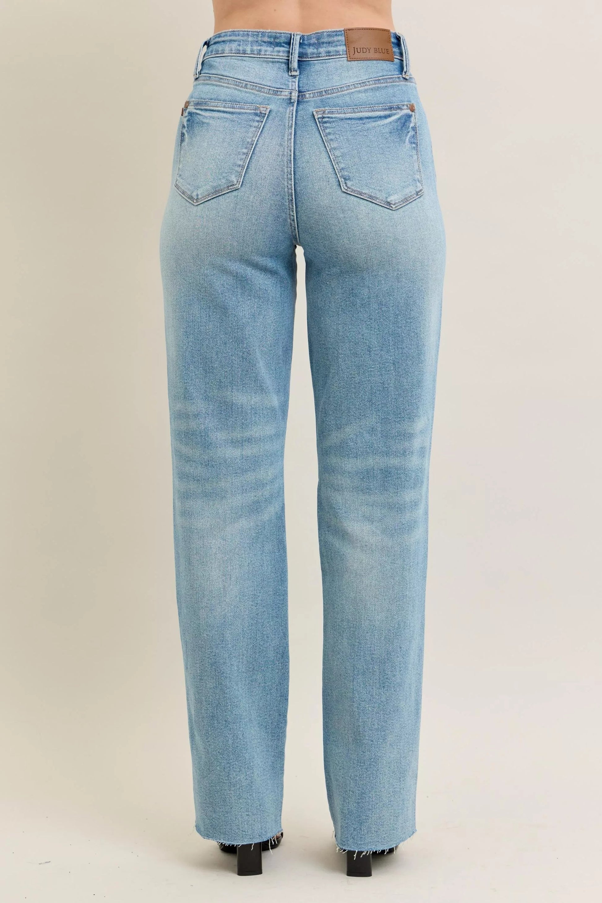 Judy Blue Full Size High Waist Rigid Magic Star Shaped Destroy 90's Straight Jeans Plus Size - Blu Lotus Boutique
