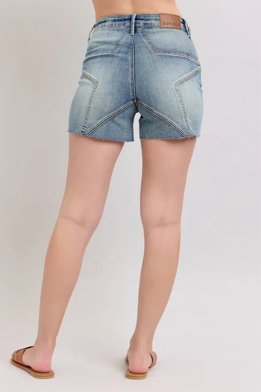 Judy Blue Full Size High Waist Star Seam Detail Denim Shorts Plus Size - Blu Lotus Boutique