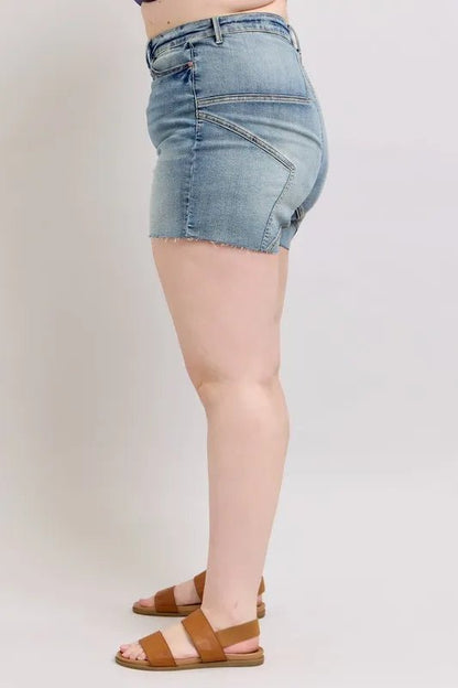 Judy Blue Full Size High Waist Star Seam Detail Denim Shorts Plus Size - Blu Lotus Boutique