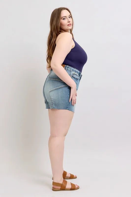 Judy Blue Full Size High Waist Star Seam Detail Denim Shorts Plus Size - Blu Lotus Boutique