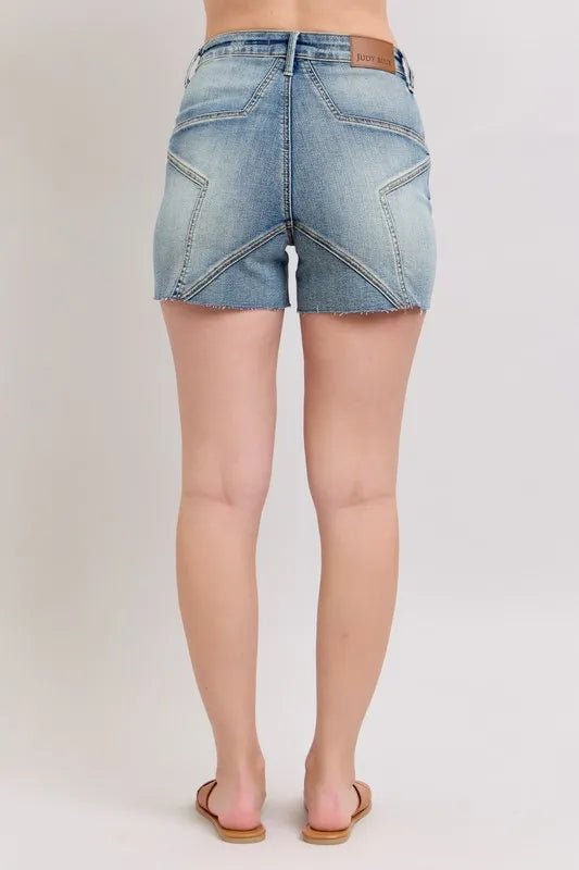 Judy Blue Full Size High Waist Star Seam Detail Denim Shorts Plus Size - Blu Lotus Boutique