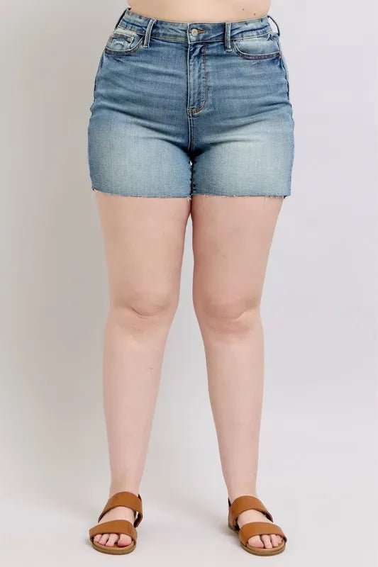Judy Blue Full Size High Waist Star Seam Detail Denim Shorts Plus Size - Blu Lotus Boutique