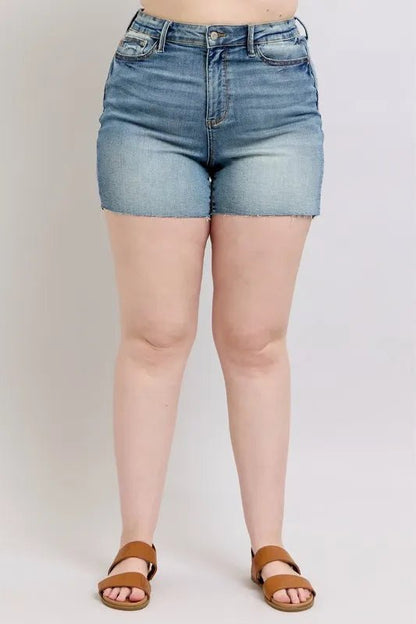 Judy Blue Full Size High Waist Star Seam Detail Denim Shorts Plus Size - Blu Lotus Boutique