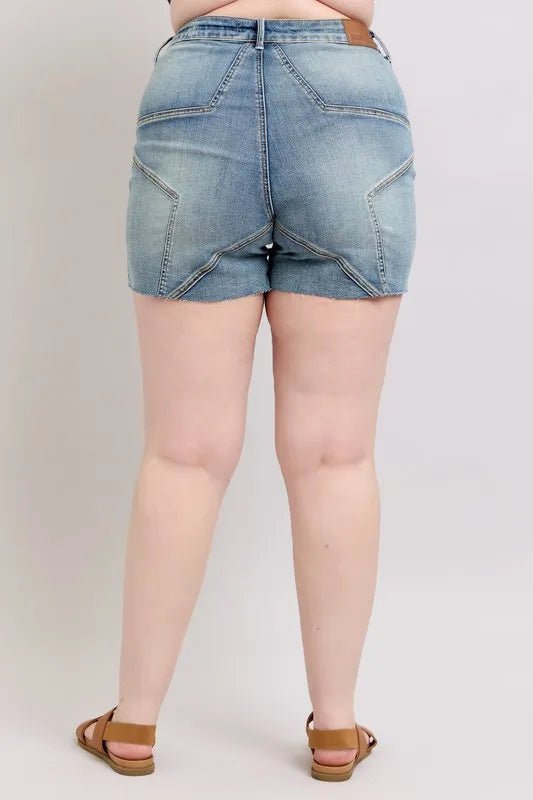 Judy Blue Full Size High Waist Star Seam Detail Denim Shorts Plus Size - Blu Lotus Boutique