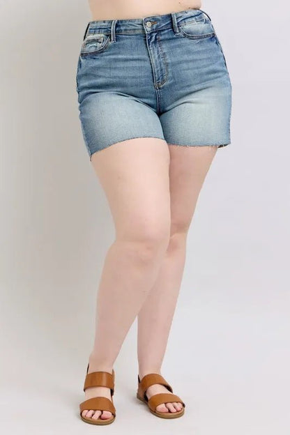 Judy Blue Full Size High Waist Star Seam Detail Denim Shorts Plus Size - Blu Lotus Boutique