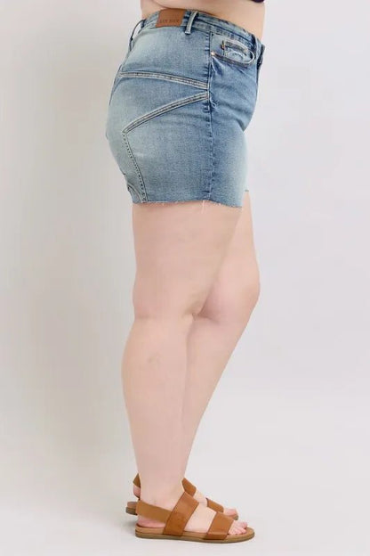 Judy Blue Full Size High Waist Star Seam Detail Denim Shorts Plus Size - Blu Lotus Boutique