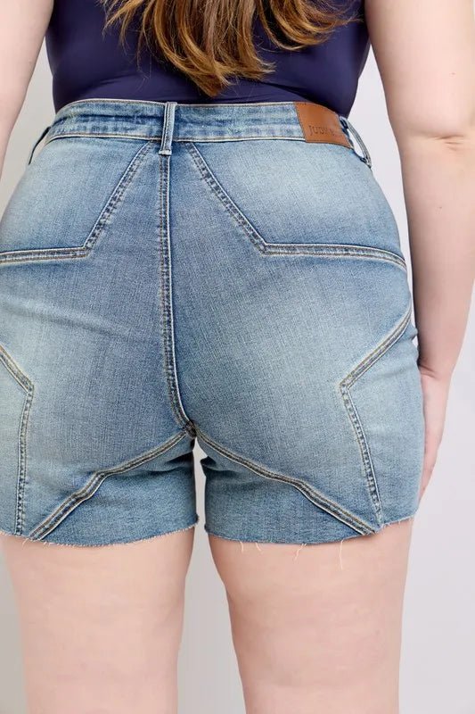 Judy Blue Full Size High Waist Star Seam Detail Denim Shorts Plus Size - Blu Lotus Boutique