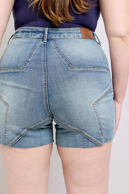 Judy Blue Full Size High Waist Star Seam Detail Denim Shorts Plus Size - Blu Lotus Boutique