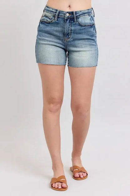 Judy Blue Full Size High Waist Star Seam Detail Denim Shorts Plus Size - Blu Lotus Boutique