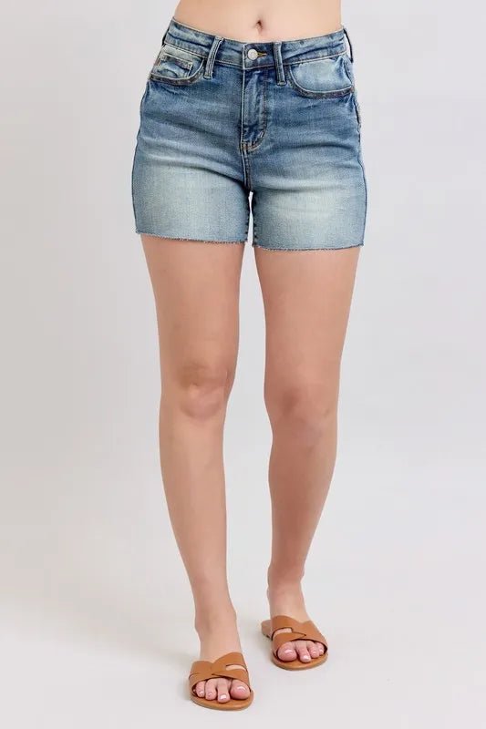 Judy Blue Full Size High Waist Star Seam Detail Denim Shorts Plus Size - Blu Lotus Boutique