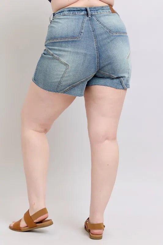 Judy Blue Full Size High Waist Star Seam Detail Denim Shorts Plus Size - Blu Lotus Boutique