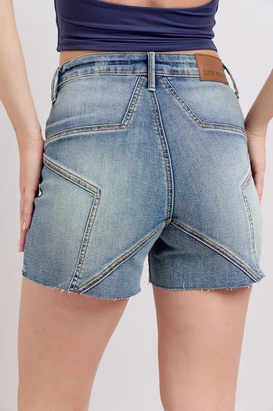 Judy Blue Full Size High Waist Star Seam Detail Denim Shorts Plus Size - Blu Lotus Boutique