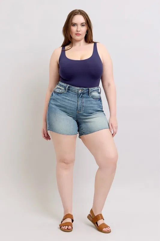 Judy Blue Full Size High Waist Star Seam Detail Denim Shorts Plus Size - Blu Lotus Boutique