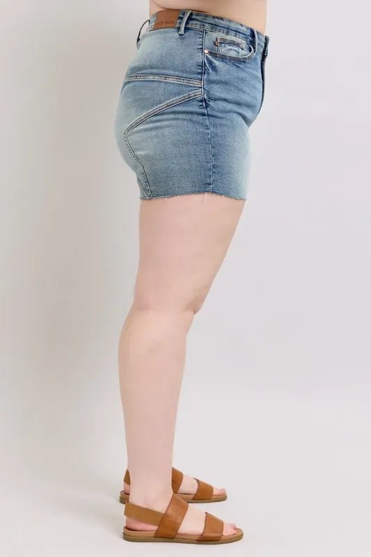 Judy Blue Full Size High Waist Star Seam Detail Denim Shorts Plus Size - Blu Lotus Boutique