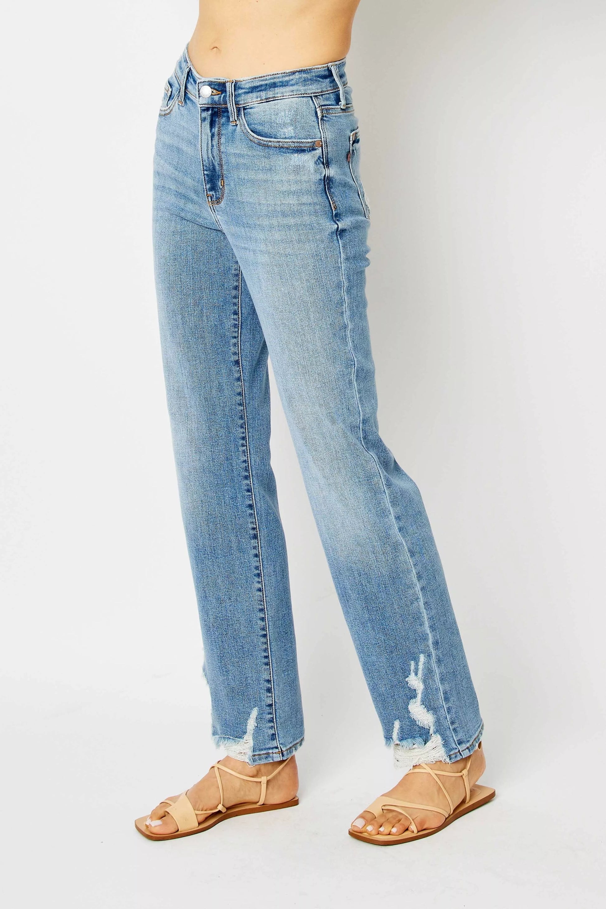 Judy Blue Full Size High Waist Straight Jeans with Heavy Destroy Plus Size - Blu Lotus Boutique