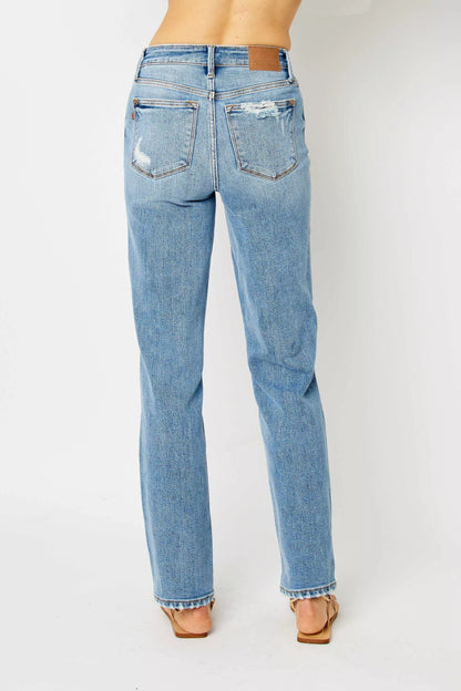 Judy Blue Full Size High Waist Straight Jeans with Heavy Destroy Plus Size - Blu Lotus Boutique