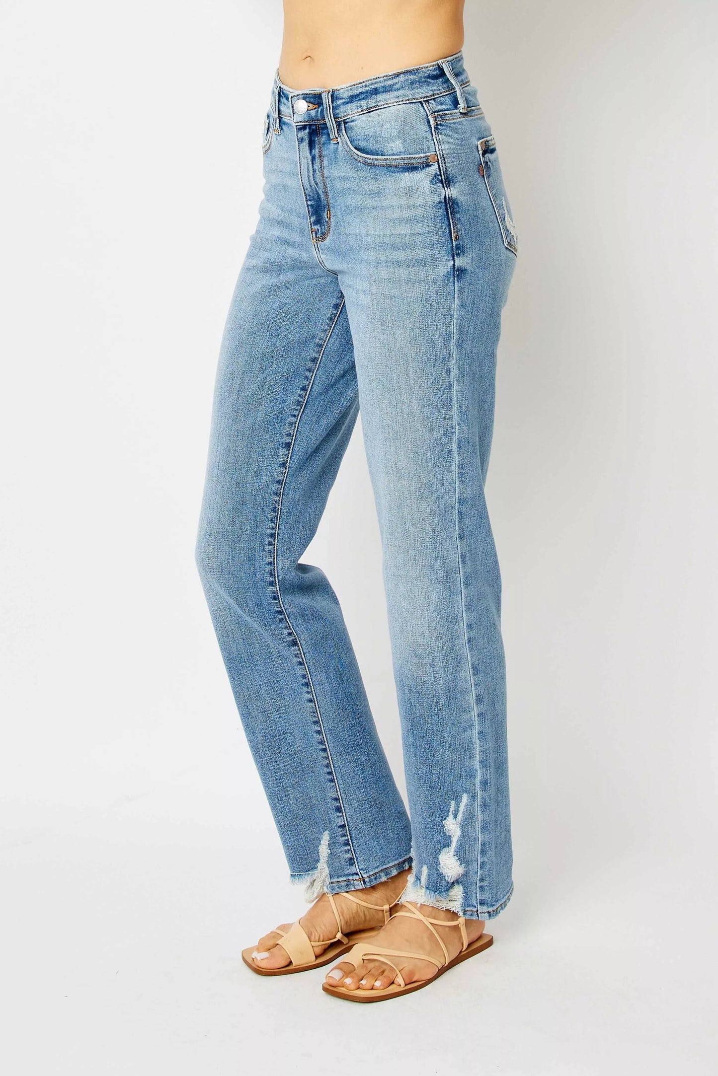 Judy Blue Full Size High Waist Straight Jeans with Heavy Destroy Plus Size - Blu Lotus Boutique