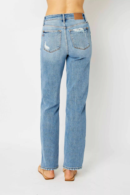Judy Blue Full Size High Waist Straight Jeans with Heavy Destroy Plus Size - Blu Lotus Boutique