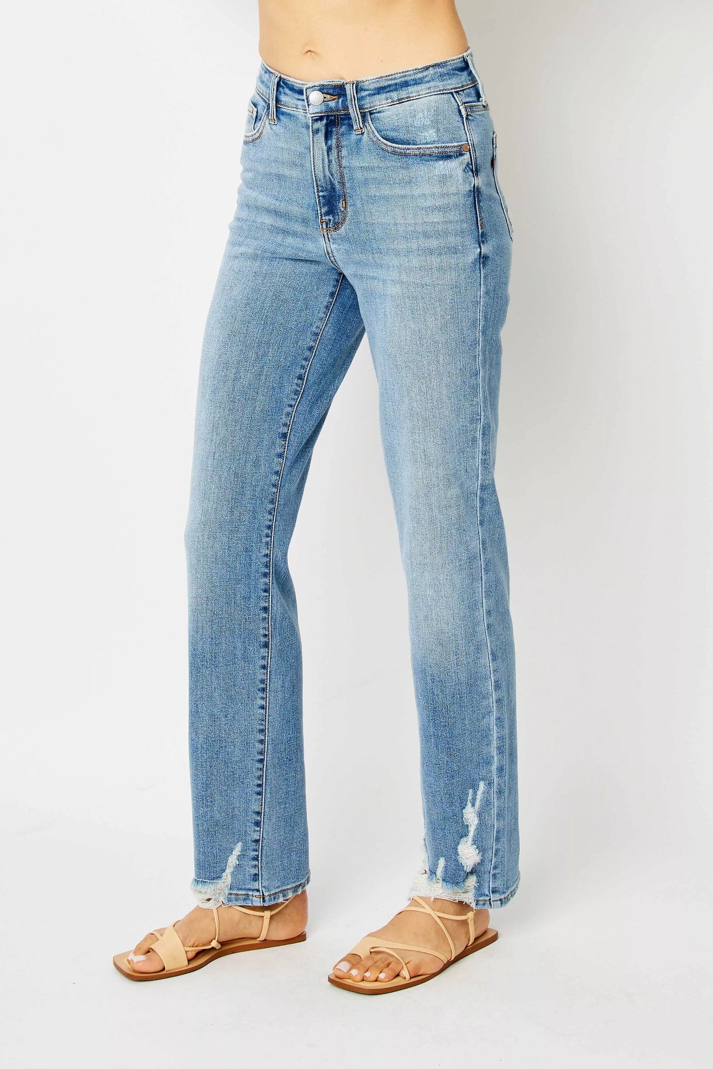 Judy Blue Full Size High Waist Straight Jeans with Heavy Destroy Plus Size - Blu Lotus Boutique
